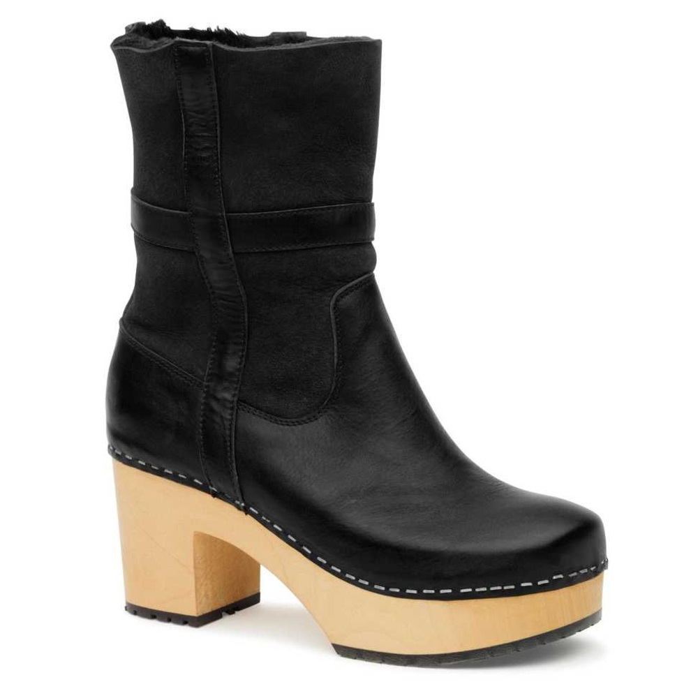 Swedish Hasbeens Black Leather Heeled Boots EU 37